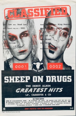 SHEEP ON DRUGS 1993 original POSTER ADVERT GREATEST HITS - Image 1 of 4