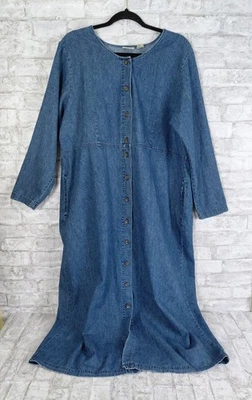 Vintage LL Bean Maxi Denim Shirt Dress 20 Petite Blue Mature Modest Teacher - Image 1 of 4