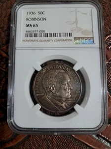 1936 ROBINSON COMMEMORATIVE HALF DOLLAR NGC MS65 - Picture 1 of 4