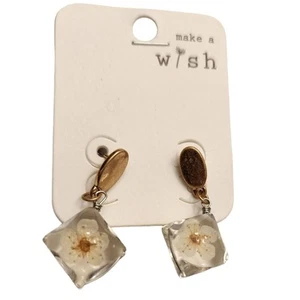 Pendientes colgantes Make A Wish para mujer de resina translúcida con flores blancas - Imagen 1 de 10