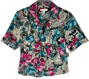 NEW Coldwater Creek Jacket 8P 8 Blue Teal Pink Floral Short Sleeve NWT $59.50 - Picture 1 of 4