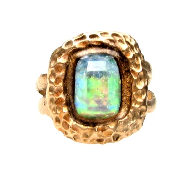 Anel de bronze dourado estilo antigo - Pedra Abalone - Tamanho 10 - Imagem 1 de 3