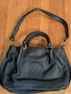 Louis Quatorze schwarz genarbtes Leder Handtasche Schulter oder Handtasche geprägtes Logo  - Bild 1 von 13