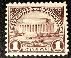 US STAMP LINCOLN MEMORIAL 1923 $1 SC#571 FLAT PLATE PERF-11 MLHOG - Picture 1 of 2
