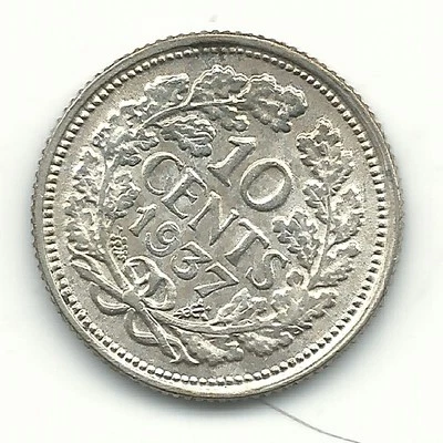 A High Grade XF 1937 HOLANDA PLATA 10 CENTAVOS-OCT332 Foto 1 de 2
