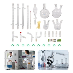 Kit de cristalería de laboratorio de química orgánica de vidrio 24/40 juntas, unidad química de laboratorio de 32 piezas - Imagen 1 de 22