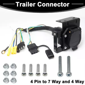 4 Flat to 7-Way Blade Trailer Tow RV 4 Way Plug Connector Adapter Wiring Harness - Picture 1 of 8