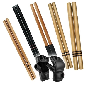 Par con guantes de palos de esgrima de madera dura de ratán para luchar Kali Arnis artes marciales - Imagen 1 de 10