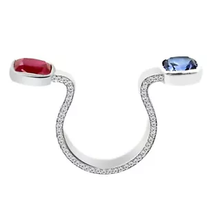 Anello in argento sterling 925 5,00 ct rubino e tanzanite unico tra le dita - Foto 1 di 7