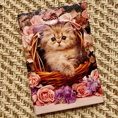 VTG Unused Mini Pocket Address Book Kitten Cat Floral Basket Tri-Coastal Design - Image 1 of 4