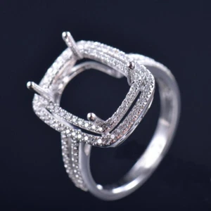 Cushion Cut 12x8MM Natural Diamond Semi Mount Ring Setting Solid 14K White Gold - Picture 1 of 7