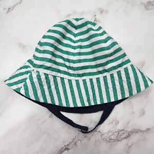 Carter's Reversible Sun Bucket Hat Hook Loop Strap Blue Green Stripes 0-6M