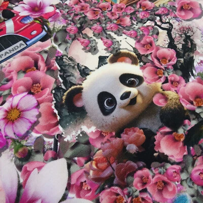 Stoff Baumwolle Jersey Panda Bär Blumen Auto pink rosa türkis rot Kinderstoff - Bild 1 von 4