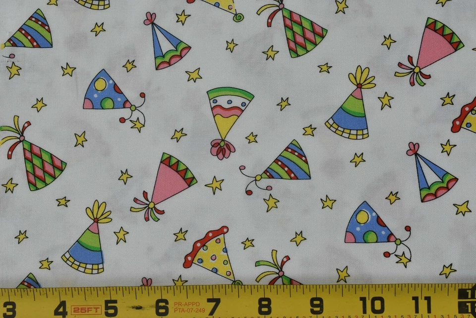 11" Long, Colorful Party Hats on White Quilt Cotton/FreeSpirit/Marna Hill,P7057 - Image 1 of 4