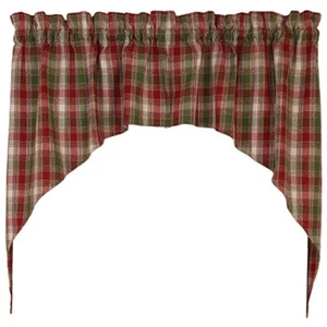 New Primitive Country CREAM RED GREEN PLAID SWAGS Cafe Curtains - Picture 1 of 1