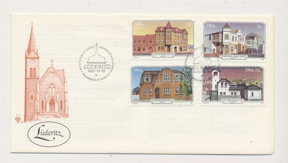 D342489 South West Africa FDC Luderitz Buildings Architecture - Image 1 of 1