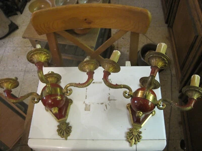 2 ANCIENNES APPLIQUE EN BRONZE STYLE EMPIRE 3 FEUX LAMPES - Photo 1/4