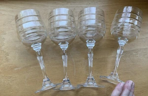 KN Karen Neuburger 4 Crystal Goblets Embossed Lines 12 Oz New With Labels Poland - Picture 1 of 11