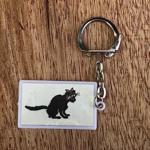 Vintage Halloween Black Cat Keychain FOB Hong Kong Ugly Scary Keyring Cat Lover - Picture 1 of 12