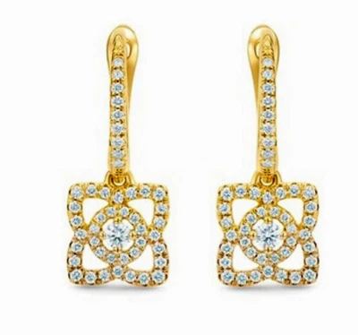 2.00ct Natural round diamond 14K solid yellow gold wedding dangler Earrings - Image 1 of 3
