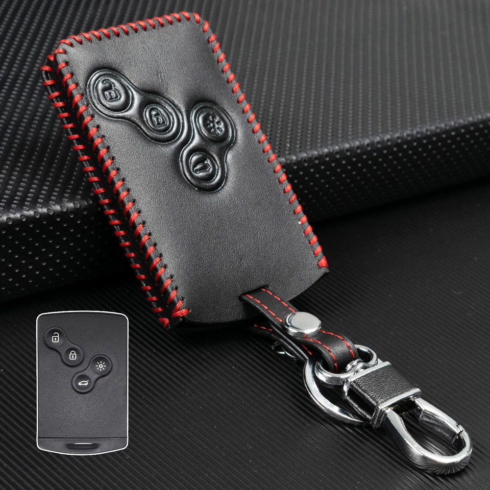 4 botones de cuero sintético para Renault Clio mando a distancia funda llave coche~