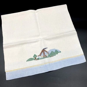 Vintage gewebtes Berghütte Landhaus bestickt Leinen Küche Mehrzweck Handtuch - Bild 1 von 6