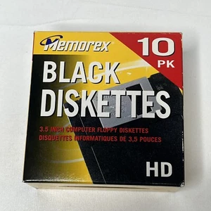 Memorex Black Diskettes 3.5" HD Computer Floppy Disks 10 Pack Open Box - Afbeelding 1 van 8