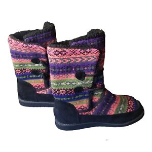 Cuddle Duds Woman's Multi Colored  Winter Boots W/ Faux Fur Trim Size 7 New Warm