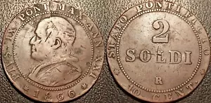 Italie - Etats Pontificaux - Pie IX - 2 soldi 1866 an XXI R, Rome ! KM#1373 - Foto 1 di 1