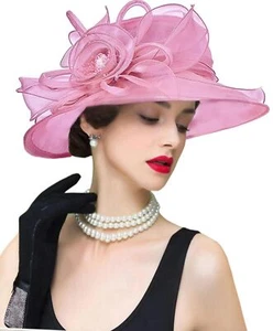 Organza Fascinator Hat - Women’s Wide Brim Church Bridal Tea Party Wedding Ha... - Picture 1 of 5