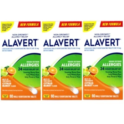 Pack de 3 Antihistamínicos Desintegradores Alergia Alavert Alergia 10mg 60 Tabletas Cada una Foto 1 de 4