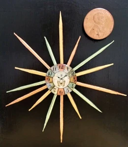 Puppenhaus Miniaturen Starburst Holz Wanduhr Maßstab 1:12 Mid Century Modern Neu - Bild 1 von 2