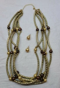 Vintage MCM Goldtone & bead Necklace/Earrings Set NICE QUALITY - Picture 1 of 6