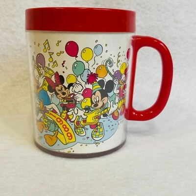 Disneyland 1989 New Year Plastic Red Mug Cup Disney Park Mickey & Friends - Image 1 of 4
