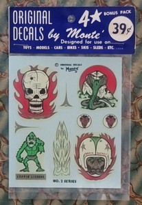 Vintage water slide DECALS by MONTE Sheet Original Package HOT ROD Monster old