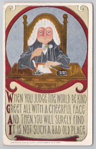Judge in Court Gavel and Inkwell Antique 1912 Justice Postcard Words of Wisdom - Picture 1 of 5