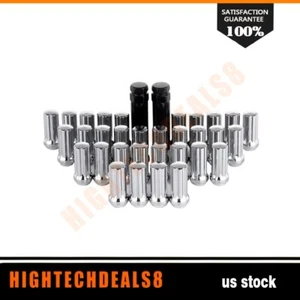 32 Pcs 14x1.5mm Chrome Spline Lug Nuts 2" Inch + 2 Keys For Honda Ford Chevrolet - Picture 1 of 5