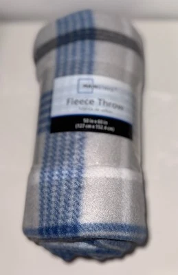 Manta polar Mainstays 50 X 60 azul gris a cuadros suave ligera Foto 1 de 2