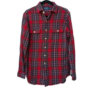 Polo Ralph Lauren Camisa de Franela Pequeña a Cuadros Roja Verde Para Hombre Manga Larga De Colección - Imagen 1 de 9