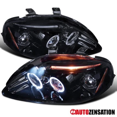 Fit 1999-2000 Honda Civic Smoke Black LED Halo Projector Headlights Lamps 99-00 — 第 1/4 张图片
