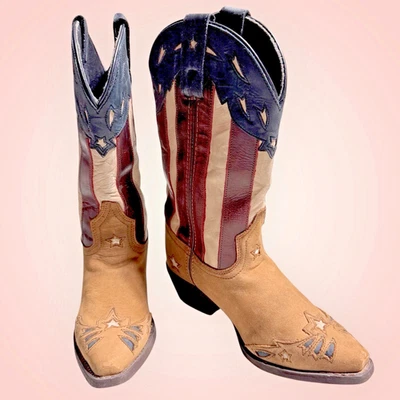 Botas occidentales patrióticas Laredo para mujer 6M cuero estrellas rayas americana rodeo Foto 1 de 4