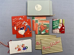 Tarjetas de Navidad vintage etiquetas lazos rojo dorado verde vacaciones Papá Noel regalos de Navidad - Imagen 1 de 4