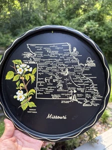 "Plato bandeja de metal de hojalata recuerdo de viaje de estado y flores vintage de 11"" - Missouri" - Imagen 1 de 5