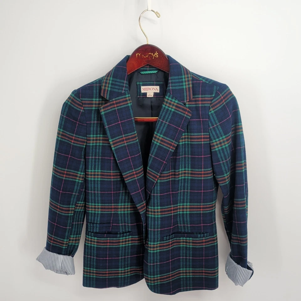 Однобортный блейзер Merona в клетку опрятный офис бизнес многоцветный размер 2 - Изображение 1 из 4
