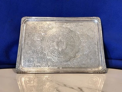 Bandeja antigua vintage grabada a mano de Oriente Medio, 84 plata maciza 653,53 gramos Foto 1 de 4
