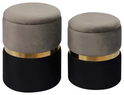 Gigi Velvet Storage Ottoman Modern Home Furniture Set of 2 Grey & Black - Image 1 of 4
