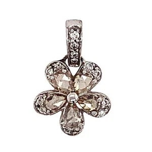 Diamant oxidierte Blume Charm Anhänger 14k Weißgold - Bild 1 von 5