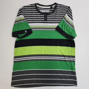 Micros tshirt Multicolor Striped Short Sleeves Size L Crew Neck Button Mens Tee - Picture 1 of 8