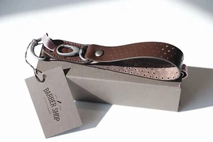 BARBER SHOP RAZOR CUT PERFORATED DARK BROWN WRIST STRAP - Picture 1 of 1