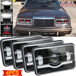 For LeBaron 1977-1992 4PCS 4x6" LED Headlights Hi/Lo Beam Red DRL DOT - Picture 1 of 9